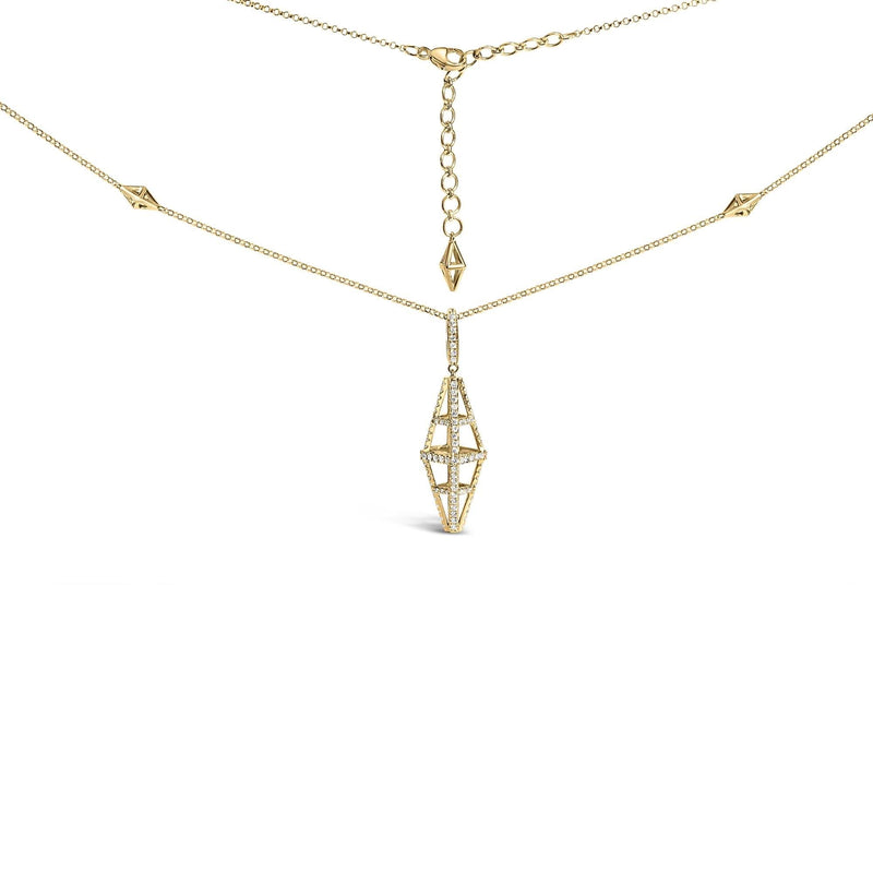 14K Yellow Gold 1.0 Cttw Diamond Studded Geometric Double Pyramid 18 14K yellow gold necklace with round diamond stones in a double pyramid pendant