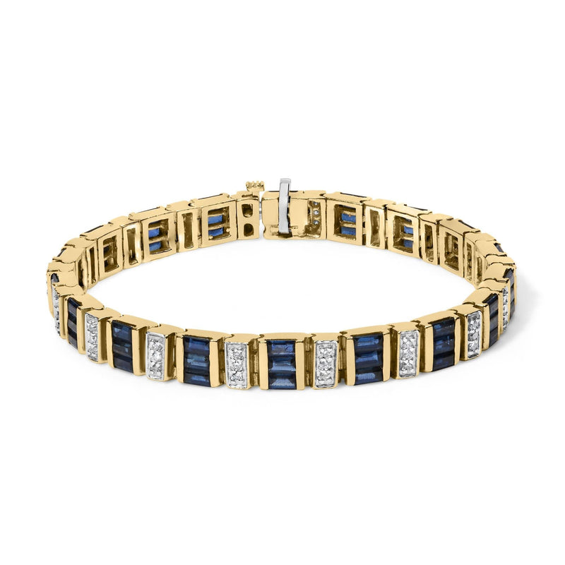 14K Yellow Gold 2/5 Cttw Diamond & 8.0 Cttw Baguette Cut Blue Sapphire Alternating Link Bracelet (G-H Color, VS1-VS2 Clarity) - 7 14K Yellow Gold 2/5 Cttw Diamond & 8.0 Cttw Baguette Cut Blue Sapphire Alternating Link Bracelet (G-H Color, VS1-VS2 Clarity) - 7