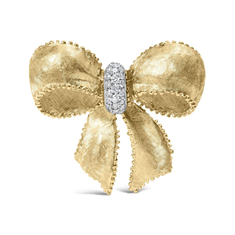 18K Yellow Gold and 3/5 Cttw Diamond Bow Pin Brooch (G-H Color, VS1-VS2 Clarity) 18K Yellow Gold and 3/5 Cttw Diamond Bow Pin Brooch (G-H Color, VS1-VS2 Clarity)-0