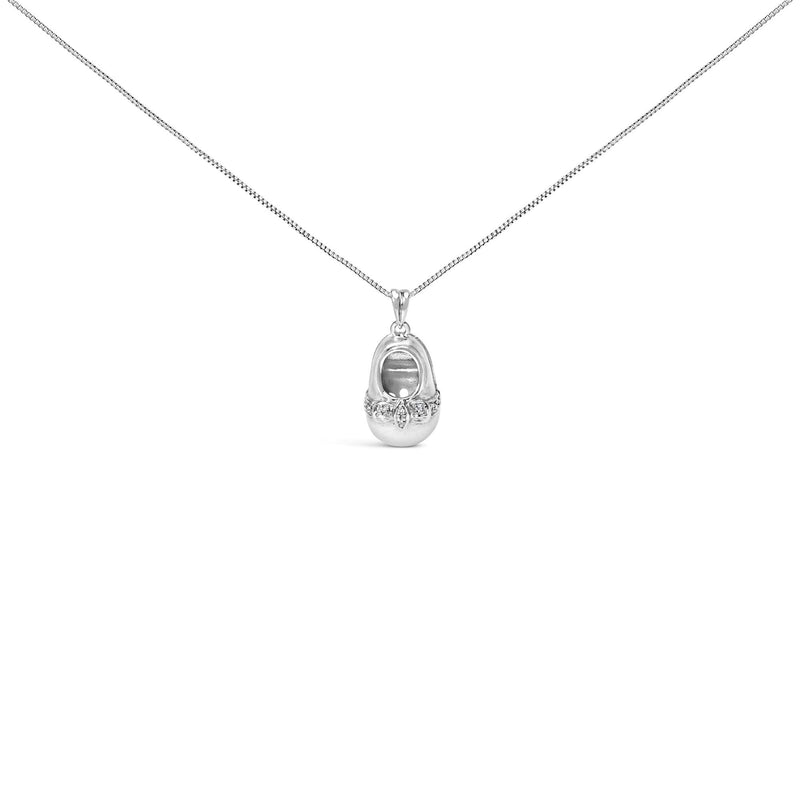 14K White Gold Diamond Accent Baby Shoe with Bow Pendant 18 14K White Gold Diamond Accent Baby Shoe with Bow Pendant 18