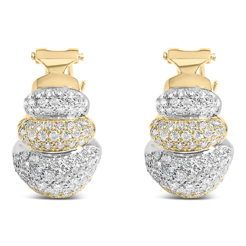 18K Two-Toned Gold 5.00 Cttw Diamond Three-tier Domed Button Omega Back Earrings (G-H Color, VS2-SI1 Clarity) 18K two-tone gold earrings with three tiers of pave diamond stones