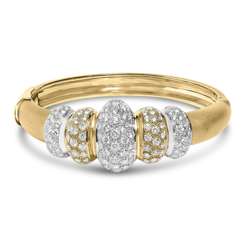 18K Gold 6.00 Cttw Diamond Graduating Dome Bangle Bracelet (G-H Color, VS2-SI1 Clarity) 18K gold graduating dome bangle bracelet with 6.00 ct G-H diamonds