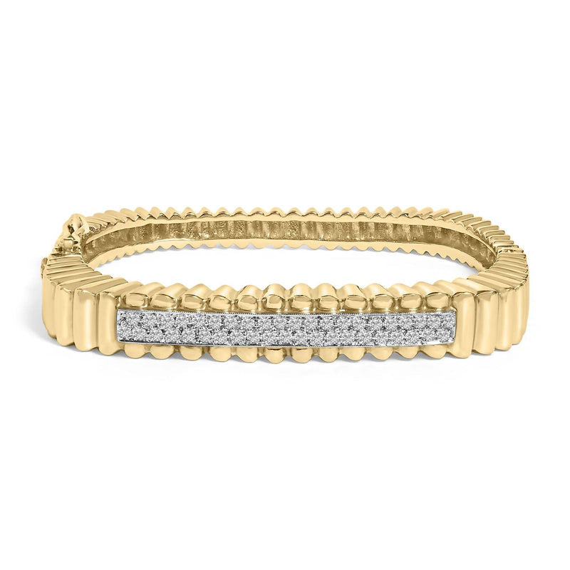 14K Yellow Gold 1 1/4 Cttw Diamond Ribbed Rounded Rectangle Bangle Bracelet (G-H Color, VS2-SI1 Clarity) - 7.75 14K yellow gold ribbed bangle bracelet with round diamond stones