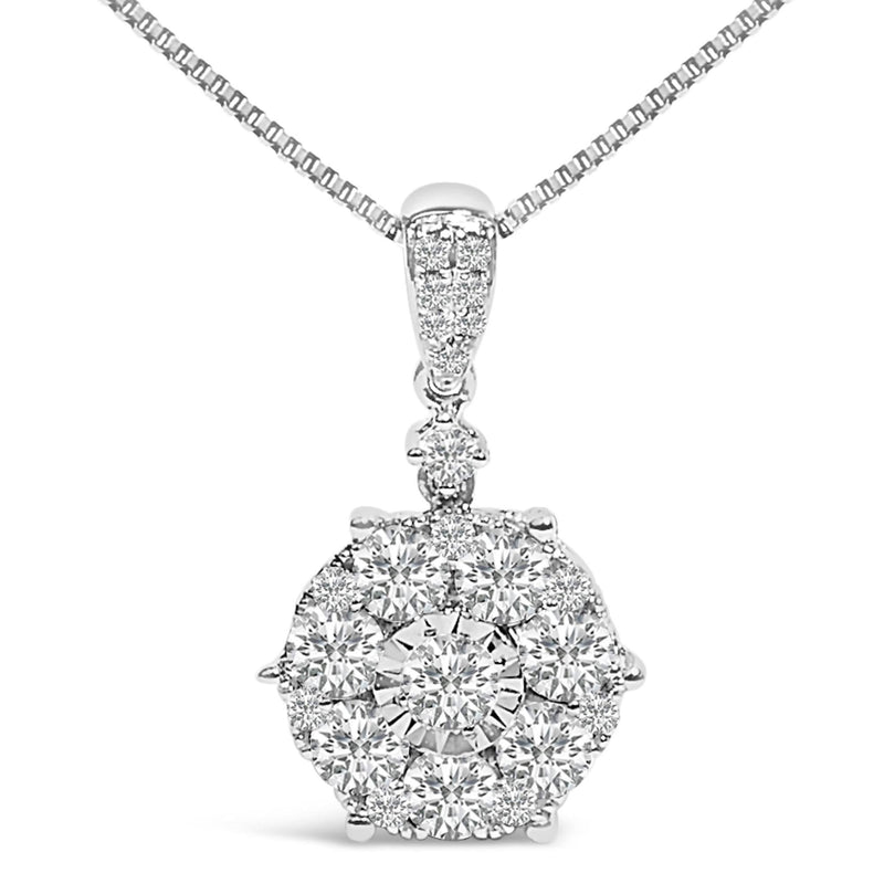14K White Gold 1 1/5 Cttw Diamond Composite Cluster Pendant Necklace (F-G Color, VS2-SI1 Clarity) - 18 14K white gold necklace with round diamond composite cluster pendant