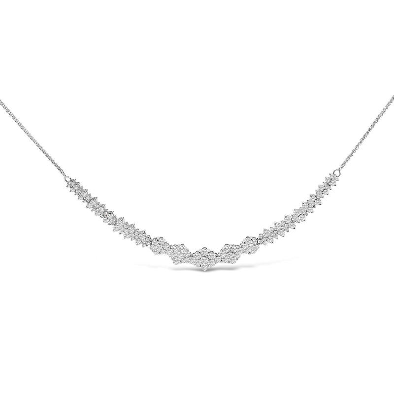14K White Gold 2.00 Cttw Diamond Composite Cluster Bar Necklace (H-I Color, I2-I3 Clarity) - 18 14K white gold necklace with cluster of round diamond stones on a bar