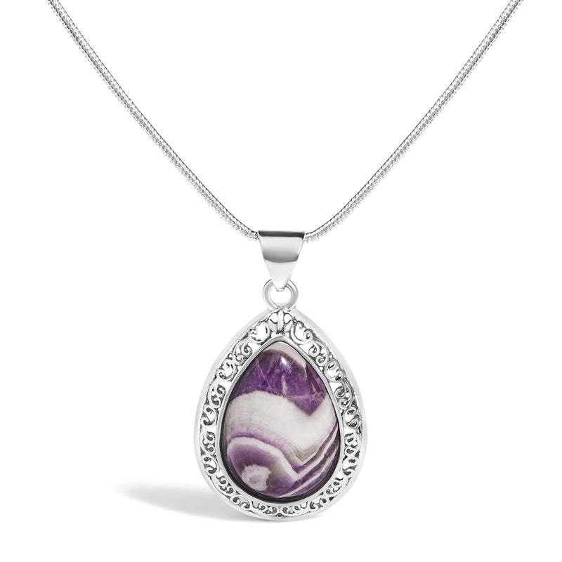 Sterling Silver Chevron Amethyst Teardrop Pendant Necklace Sterling silver chevron teardrop pendant necklace with amethyst gemstone