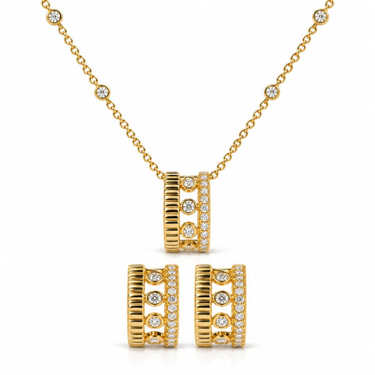 10K Yellow Gold 3/8 Cttw Diamond Circle Design 2-Piece Jewelry Set Pendant Necklace and Stud Earrings-0