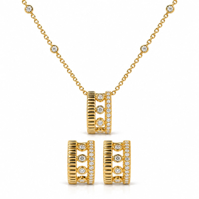 10K Yellow Gold 3/8 Cttw Diamond Circle Design 2-Piece Jewelry Set Pendant Necklace and Stud Earrings 10K Yellow Gold 3/8 Cttw Diamond Circle Design 2-Piece Jewelry Set Pendant Necklace and Stud Earrings-0
