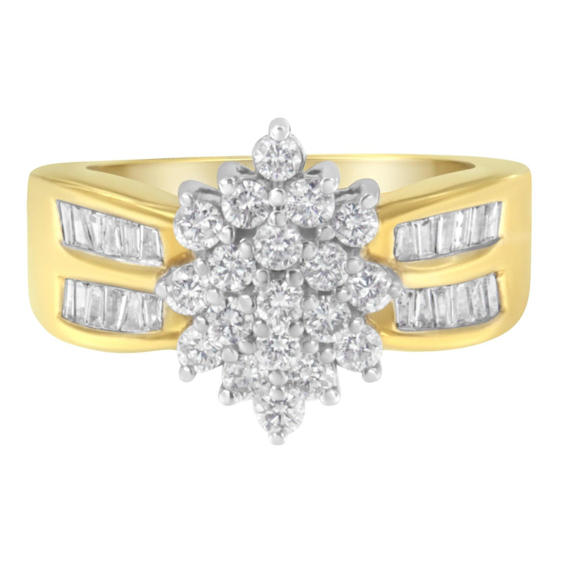10K Yellow Gold 1.0 Cttw Marquise Composite Diamond Cluster Cocktail Ring (H-I Color, SI2-I1 Clarity) 10K Yellow Gold 1.0 Cttw Marquise Composite Diamond Cluster Cocktail Ring (H-I Color, SI2-I1 Clarity)-0