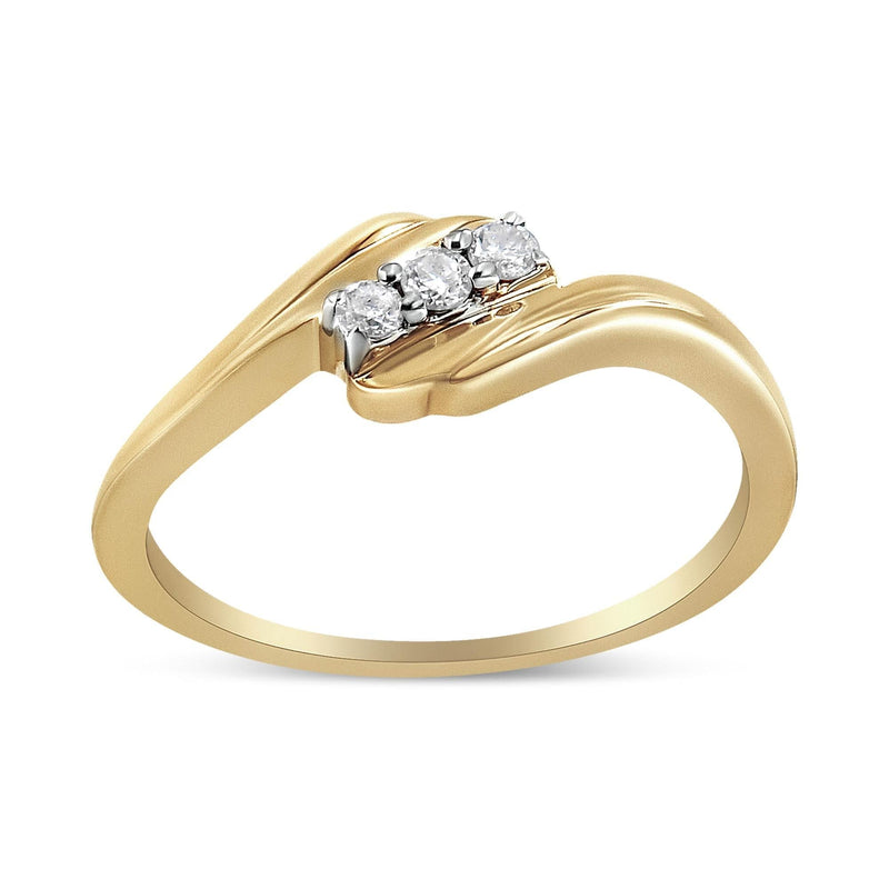 10K Yellow Gold over .925 Sterling Silver 1/10 Cttw Diamond Three-Stone Bypass Fashion Cocktail Ring ( I-J Color, I2-I3 Clarity) 10K Yellow Gold over .925 Sterling Silver 1/10 Cttw Diamond Three-Stone Bypass Fashion Cocktail Ring ( I-J Color, I2-I3 Clarity)-0