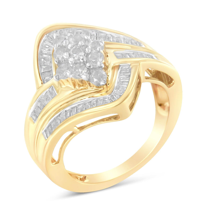 10K Yellow Gold Diamond Bypass Cluster Ring (1 Cttw, I-J Color, I2-I3 Clarity) 10K Yellow Gold Diamond Bypass Cluster Ring (1 Cttw, I-J Color, I2-I3 Clarity)-0