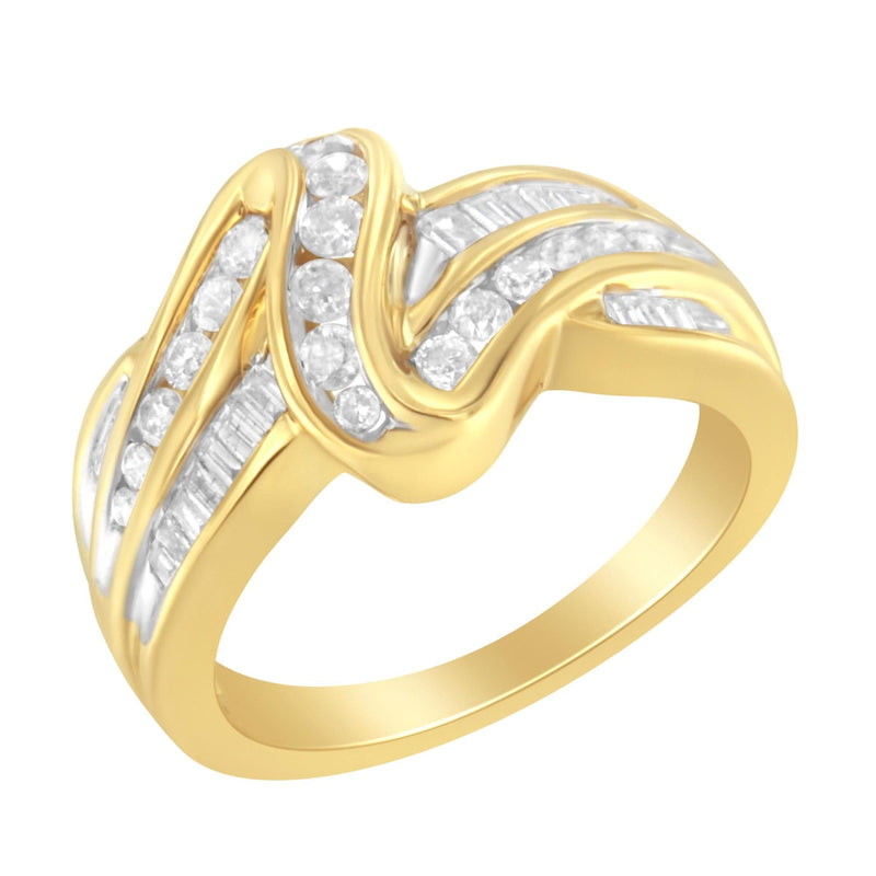 10K Yellow Gold 3/4 Cttw Channel Set Round and Baguette-cut Diamond Double Shank Bypass Ring (J-K Color, I1-I2 Clarity) 10K Yellow Gold 3/4 Cttw Channel Set Round and Baguette-cut Diamond Double Shank Bypass Ring (J-K Color, I1-I2 Clarity)-0