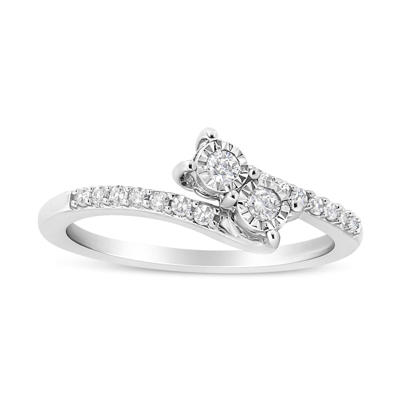 10K White Gold 1/4 Cttw Miracle Set Round Cut Diamond Two-Stone Ring (H-I Color, I2 Clarity) 10K White Gold 1/4 Cttw Miracle Set Round Cut Diamond Two-Stone Ring (H-I Color, I2 Clarity)-0