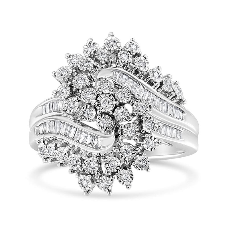 10K White Gold 1/2 Cttw Round and Baguette-Cut 10K White Gold 1/2 Cttw Round and Baguette-Cut