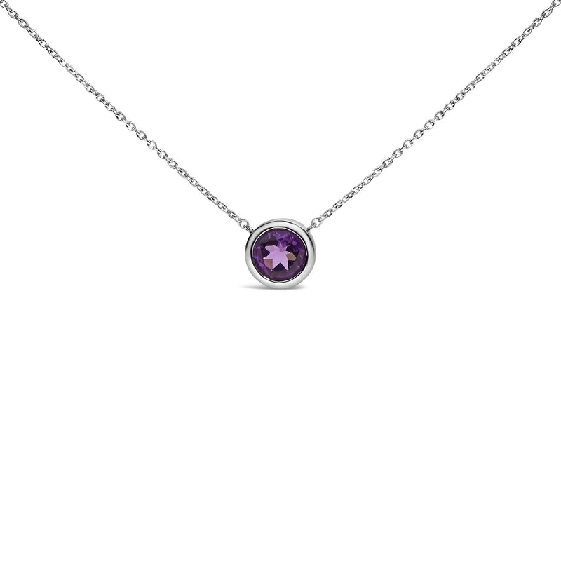 .925 Sterling Silver 7MM Bezel Set Created Gemstone Pendant Necklace - 18 .925 Sterling Silver 7MM Bezel Set Created Gemstone Pendant Necklace - 18