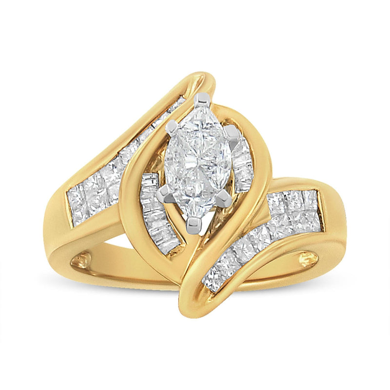 14K Yellow Gold Princess, Baguette, and Pie cut Diamond Marquise Shaped Ring (1 1/4 Cttw, G-H Color, SI1-SI2 Clarity) 14K Yellow Gold Princess, Baguette, and Pie cut Diamond Marquise Shaped Ring (1 1/4 Cttw, G-H Color, SI1-SI2 Clarity)-0