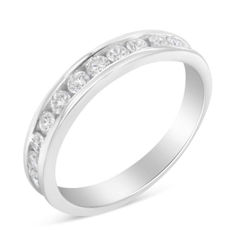 IGI Certified 1/2 Cttw Round Brilliant Cut Diamond 18K White Gold Channel Set Eternity Style Wedding Band Ring (H-I Color, I1-I2 Clarity) IGI Certified 1/2 Cttw Round Brilliant Cut Diamond 18K White Gold Channel Set Eternity Style Wedding Band Ring (H-I Color, I1-I2 Clarity)-0