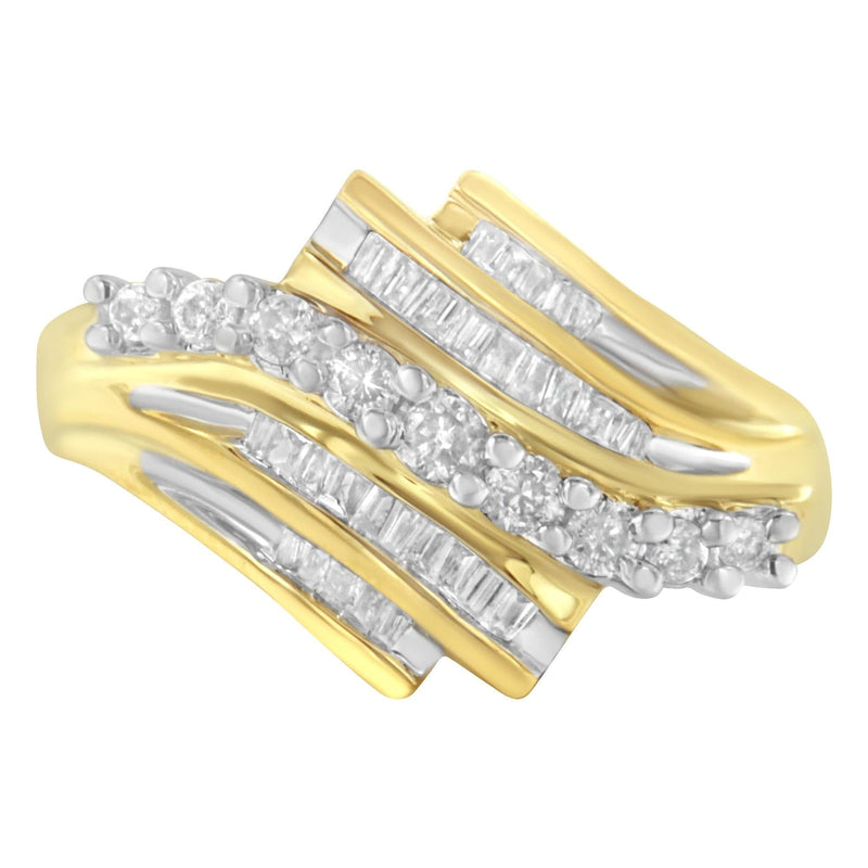 10K Yellow Gold Round and Baguette Diamond-Cut Ring (1/2 Cttw, I-J Color, I1-I2 Clarity) 10K Yellow Gold Round and Baguette Diamond-Cut Ring (1/2 Cttw, I-J Color, I1-I2 Clarity)-0