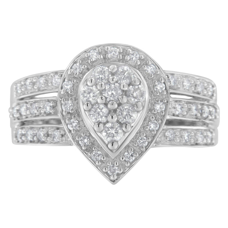 10K White Gold Diamond Cocktail Teardrop Ring (1/2 Cttw, H-I Color, SI2-I1 Clarity) 10K White Gold Diamond Cocktail Teardrop Ring (1/2 Cttw, H-I Color, SI2-I1 Clarity)-0