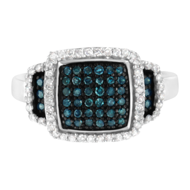 Black Rhodium Plated .925 Sterling Silver 1/2 Cttw White & Blue Diamond Square Halo Cocktail Ring (Fancy Blue & H-I Color, I2-I3 Clarity) Black Rhodium Plated .925 Sterling Silver 1/2 Cttw White & Blue Diamond Square Halo Cocktail Ring (Fancy Blue & H-I Color, I2-I3 Clarity)-0