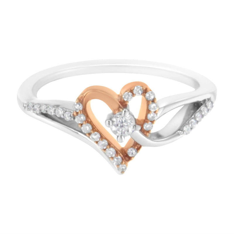 10K Rose Gold Plated .925 Sterling Silver 1/5 Cttw Diamond Two Tone Open Heart Promise or Fashion Ring (I-J Color, I2-I3 Clarity) 10K Rose Gold Plated .925 Sterling Silver 1/5 Cttw Diamond Two Tone Open Heart Promise or Fashion Ring (I-J Color, I2-I3 Clarity)-0