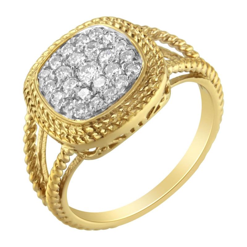 10K Yellow Gold Plated .925 Sterling Silver 1/2 Cttw Diamond Square Cushion Cluster Split Shank Cocktail Ring (J-K Color, I2-I3 Clarity) 10K Yellow Gold Plated .925 Sterling Silver 1/2 Cttw Diamond Square Cushion Cluster Split Shank Cocktail Ring (J-K Color, I2-I3 Clarity)-0