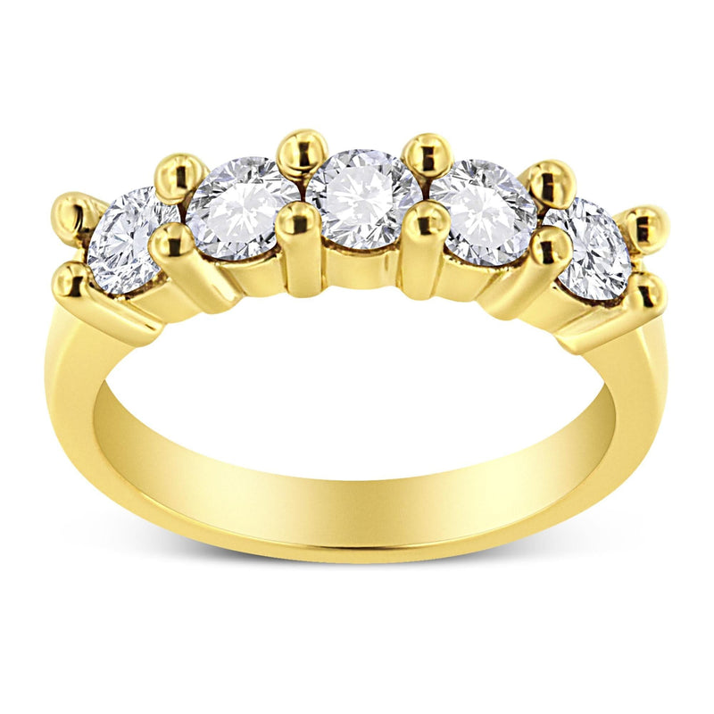 14K Yellow Gold Plated .925 Sterling Silver 1.0 Cttw Shared Prong-set Round Diamond 5 Stone Band Ring (J-K Color, I1-I2 Clarity) 14K Yellow Gold Plated .925 Sterling Silver 1.0 Cttw Shared Prong-set Round Diamond 5 Stone Band Ring (J-K Color, I1-I2 Clarity)-0