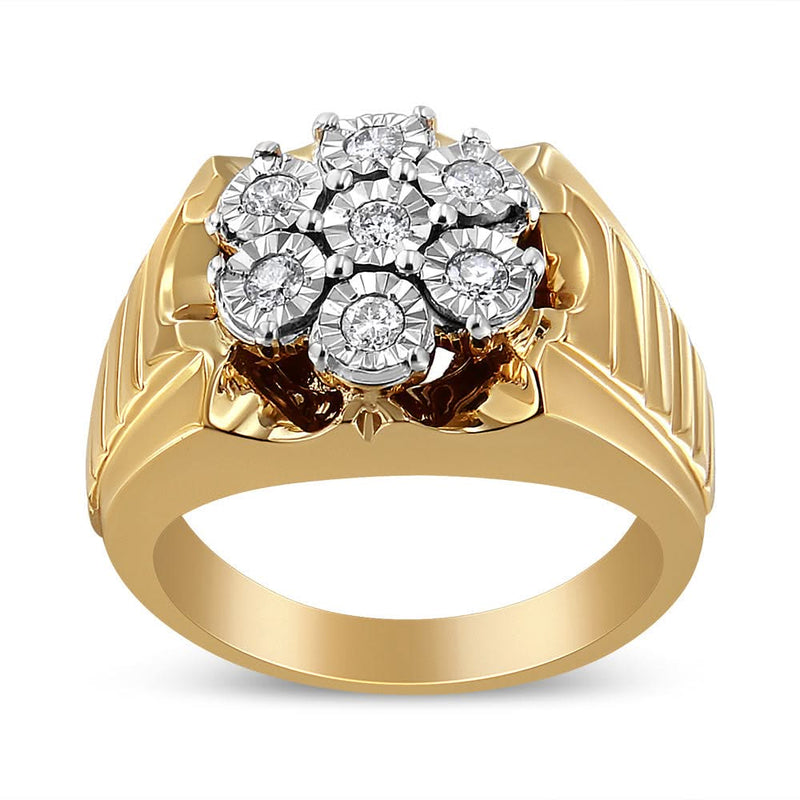 14K Yellow Gold Plated .925 Sterling Silver 1/3 Cttw Miracle-Set Floral Diamond Cluster Ring (I-J Color, I1-I2 Clarity) 14K Yellow Gold Plated .925 Sterling Silver 1/3 Cttw Miracle-Set Floral Diamond Cluster Ring (I-J Color, I1-I2 Clarity)-0