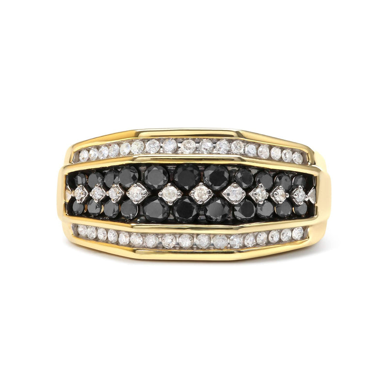 Men's 14K Yellow Gold Plated .925 Sterling Silver 1 1/2 Cttw White and Black Treated Diamond Cluster Ring (Black / I-J Color, I2-I3 Clarity) Men's 14K Yellow Gold Plated .925 Sterling Silver 1 1/2 Cttw White and Black Treated Diamond Cluster Ring (Black / I-J Color, I2-I3 Clarity)-0