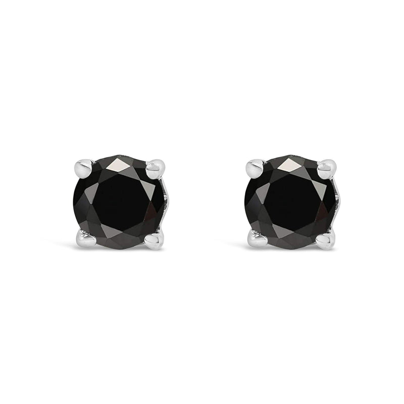 .925 Sterling Silver Black Diamond Solitaire Stud Earrings (Black Color, I2-I3 Clarity) .925 Sterling Silver Black Diamond Solitaire Stud Earrings (Black Color, I2-I3 Clarity)-0