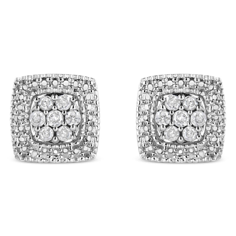.925 Sterling Silver 1/2 Cttw Diamond Milgrain Square Shape Stud Earrings (I-J Color, I2-I3 Clarity) .925 Sterling Silver 1/2 Cttw Diamond Miligrain Square Shape Stud Earrings (I-J Color, I2-I3 Clarity)-0