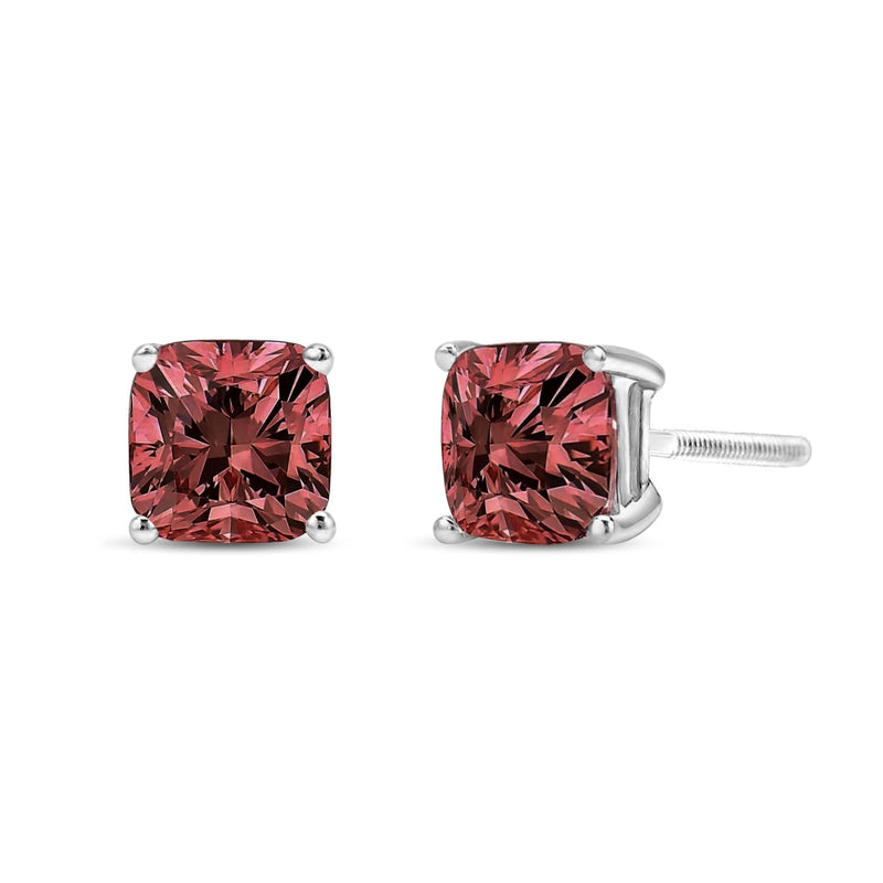 14K White Gold Lab Grown Pink Cushion 4-Prong Set Classic Diamond Solitaire Stud Earrings (Pink Color, VS1-VS2 Clarity) 14K White Gold Lab Grown Pink Cushion 4-Prong Set Classic Diamond Solitaire Stud Earrings (Pink Color, VS1-VS2 Clarity)-0