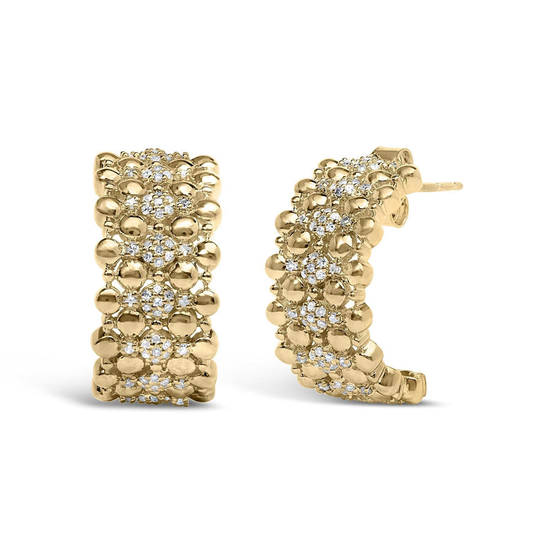 14K Yellow Gold Plated .925 Sterling Silver 1/3 Cttw Diamond and Ball Bead J Hoop Earrings (H-I Color, I1-I2 Clarity) 14K Yellow Gold Plated .925 Sterling Silver 1/3 Cttw Diamond and Ball Bead J Hoop Earrings (H-I Color, I1-I2 Clarity)-0