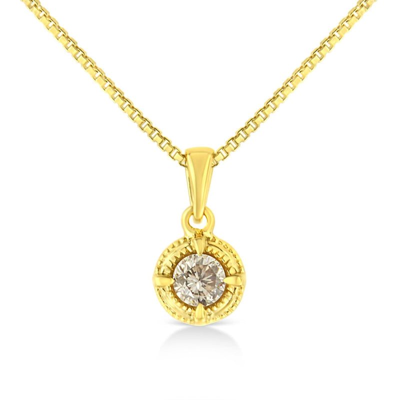 14K Yellow Gold Plated .925 Sterling Silver Brilliant Round Cut Diamond Solitaire Milgrain 18 14K Yellow Gold Plated .925 Sterling Silver Brilliant Round Cut Diamond Solitaire Milgrain 18