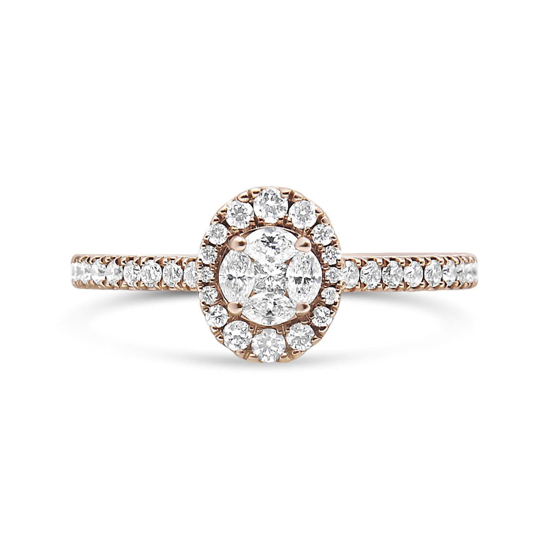 18K Rose Gold 1/2 Cttw Composite Marquise Composite Diamond Oval Shaped Halo Engagement Ring (F-G Color, VS1-VS2 Clarity) 18K Rose Gold 1/2 Cttw Composite Marquise Composite Diamond Oval Shaped Halo Engagement Ring (F-G Color, VS1-VS2 Clarity)-0
