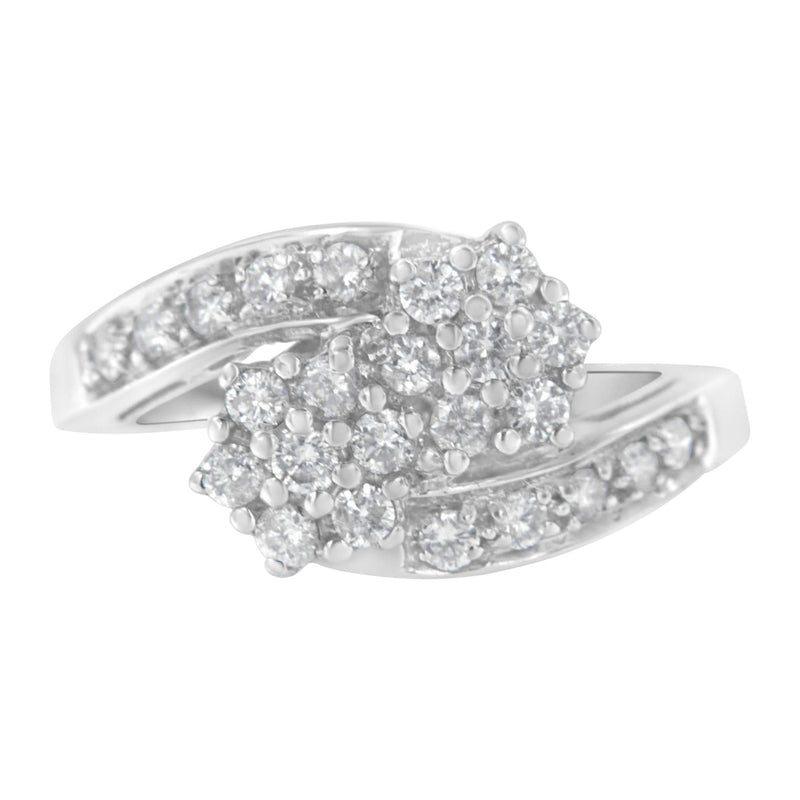 14KT White Gold Diamond Cluster Ring Band (7/8 cttw, H-I Color, I1-I2 Clarity) 14K white gold ring with cluster-set round diamonds across the band