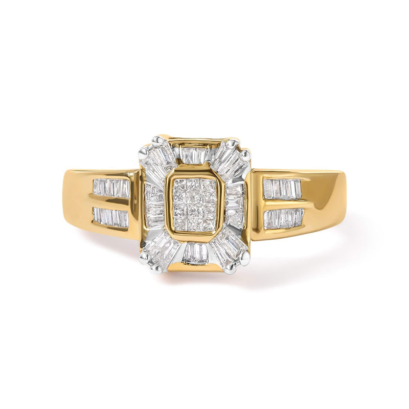 10K Yellow Gold 1/2 Cttw Diamond Composite and Halo Ring (H-I Color, SI1-SI2 Clarity) 10K yellow gold ring with round diamond composite center and diamond halo