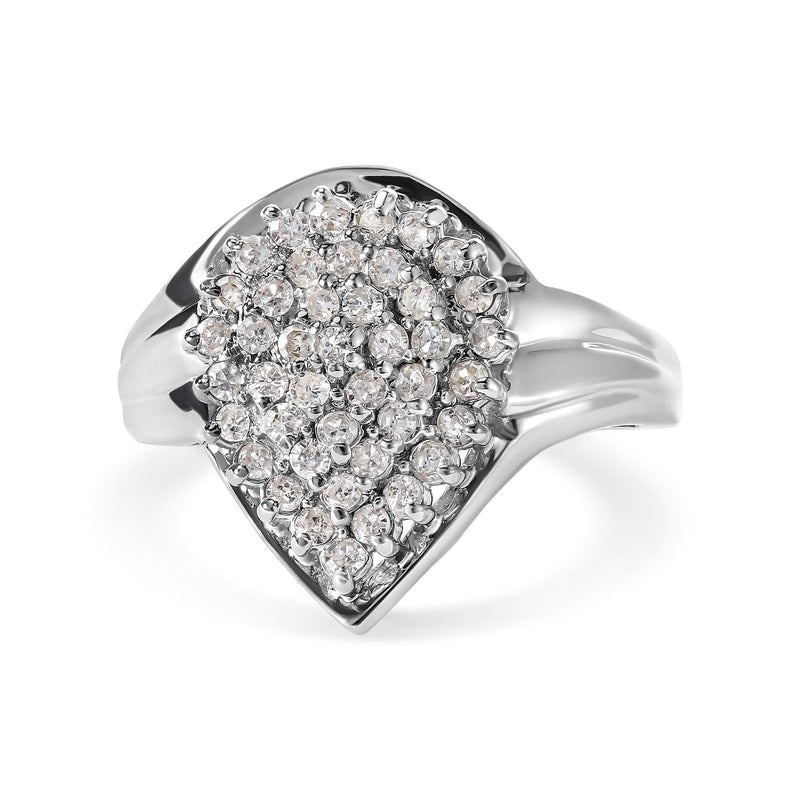 10K White Gold 1/2 Cttw Diamond Pear Shaped Cluster Ring (H-I Color, I1-I2 Clarity) 10K white gold ring with pear diamond cluster in near-colorless H-I stones