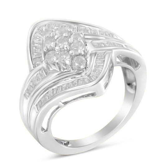 10K white gold cluster ring with round diamond stones