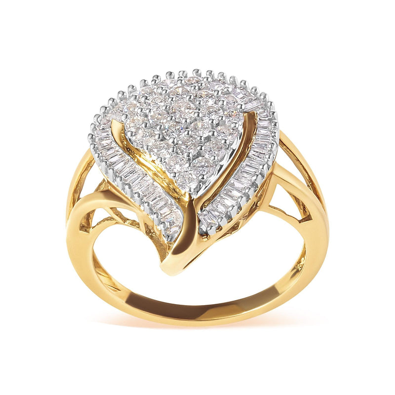 10K Yellow Gold 1 Cttw Round and Baguette Cut Diamond Ballerina Cluster Ring (H-I Color, SI2-I1 Clarity) 10K yellow gold ballerina cluster ring with round and baguette diamond stones