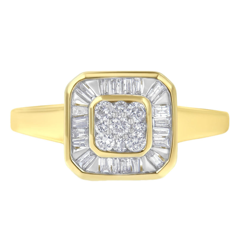 10K Yellow Gold Diamond Cocktail Ring (1/2 Cttw, I-J Color, SI2-I1 Clarity) 10K yellow gold cocktail ring with round diamond stones