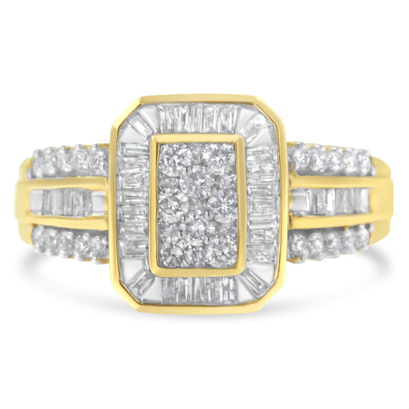 10K Yellow Gold Round and Baguette-Cut Diamond Cocktail Ring (1.0 Cttw, H-I Color, SI2-I1 Clarity) 10K yellow gold cocktail ring with round and baguette diamond stones