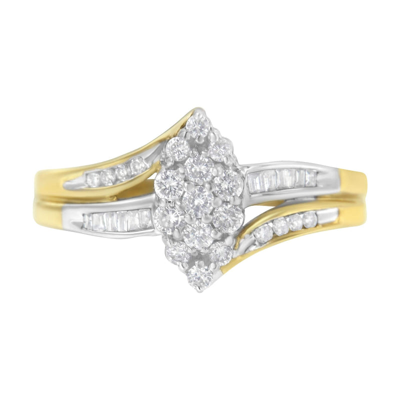 10K Yellow and White Gold 1/2 Cttw Diamond Marquise Shaped Cluster Split Shank Ring (H-I Color, SI2-I1 Clarity) 10K white gold ring with marquise diamond cluster and split shank