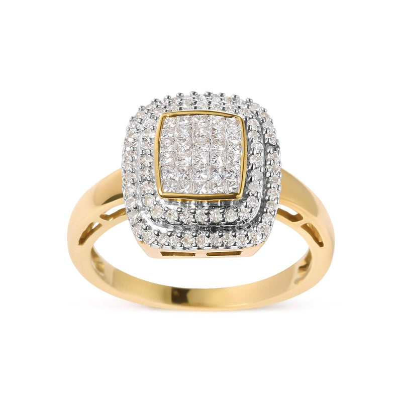 10K Yellow Gold 1/2 cttw Round and Princess Diamond Composite Head and Halo Ring (H-I Color, SI1-SI2 Clarity) 10K yellow gold ring with round and princess diamond composite head and halo