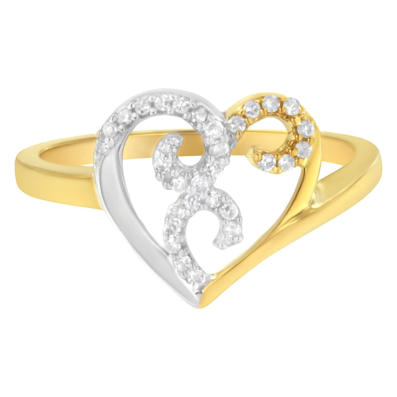 10K Two-Toned Gold Diamond Heart Shape Cluster Ring (1/6 Cttw, H-I Color, I1-I2 Clarity) 10K two-tone gold ring with heart-shape diamonds in a cluster setting