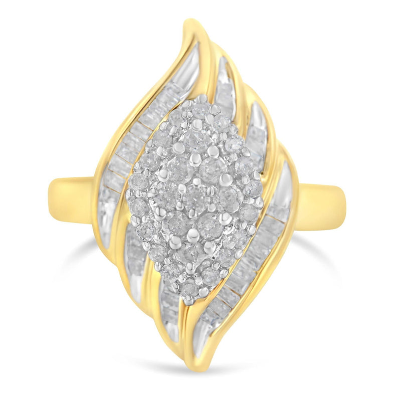 10K Yellow Gold Diamond Cocktail Ring (3/4 Cttw, I-J Color, I2-I3 Clarity) 10K yellow gold cocktail ring with cluster of round diamond stones