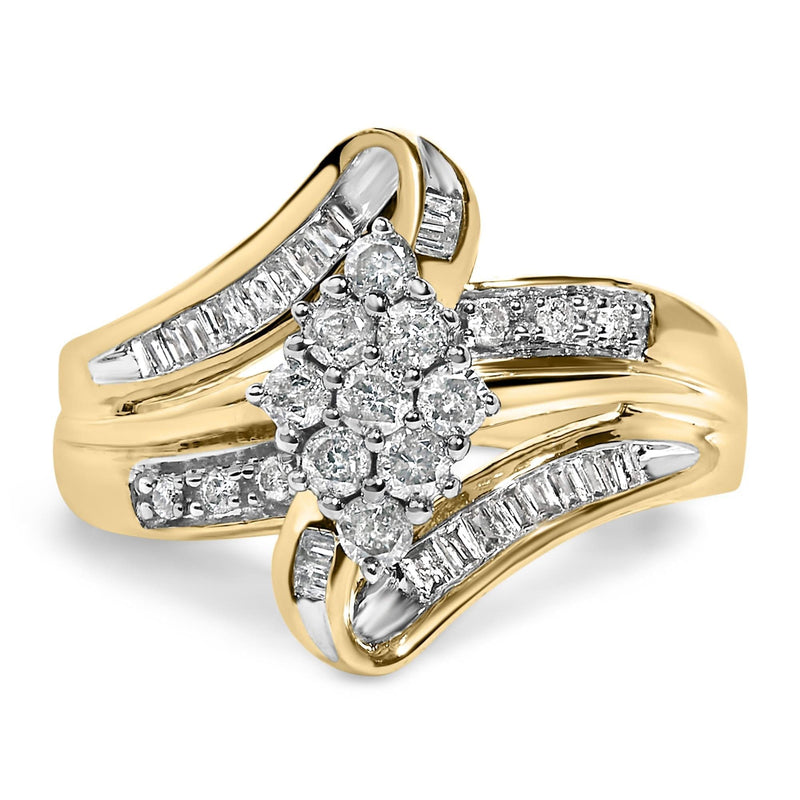 10K Yellow Gold 1/2 cttw Diamond Cluster Cocktail Ring (J-K Clarity, I1-I2 Color) 10K yellow gold ring with cluster-set round diamond stones