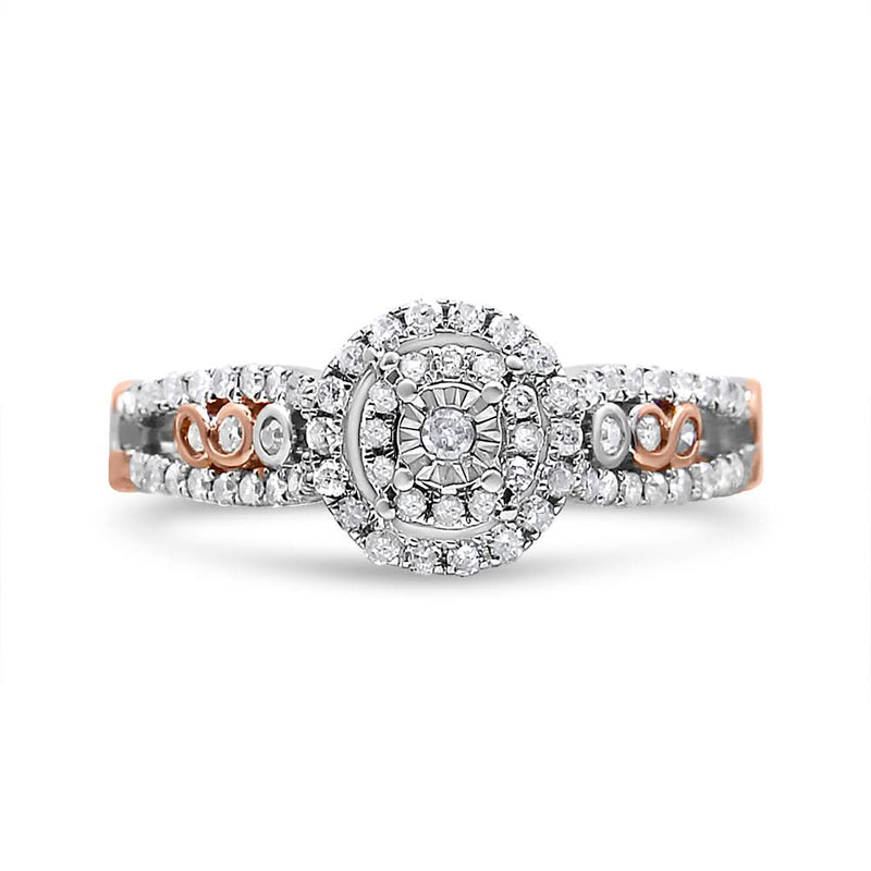 14K Rose Gold Plated .925 Sterling Silver 1/2 Cttw Round Diamond Double Frame Cross-Over Split Shank Engagement Ring (I-J Color, I2-I3 Clarity) 14K rose gold ring with round diamond double frame cross-over split shank