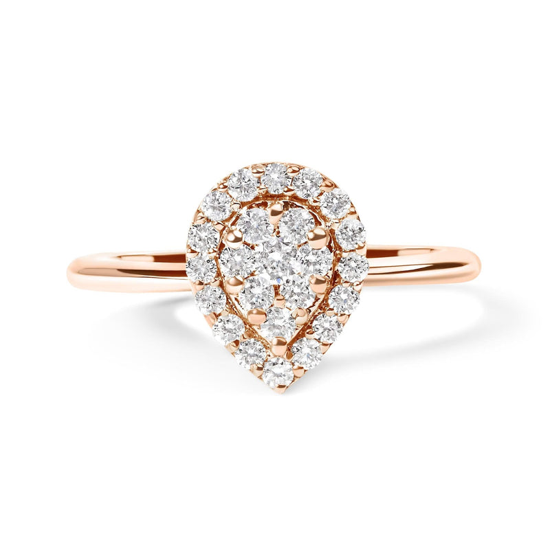 10K Rose Gold 3/8 Cttw Composite Diamond Pear Shaped Halo Promise Ring (I-J Color, I2-I3 Clarity) 10K rose gold ring with pear diamond center and round diamond halo stones