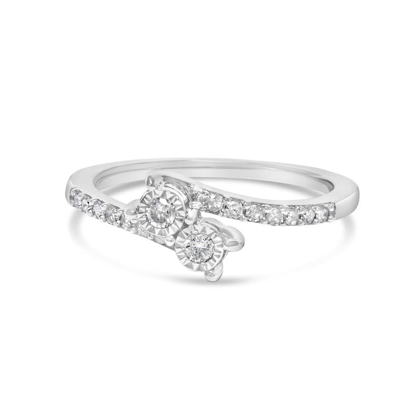 10K White Gold 1/4 Cttw Two-Stone Diamond Bypass Engagement Ring 10K white gold ring with two round diamond stones in a bypass setting